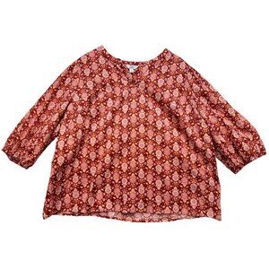 Croft & Barrow Women's V Neck Tunic Top Plus Size 2X Burgundy Orange  Floral